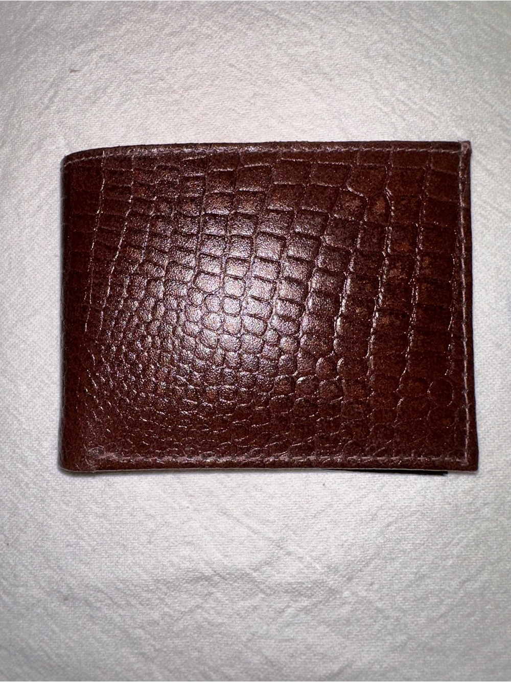 ⭐️ Men's Brown Croc-Texture Faux Leather Bi-Fold Wallet New